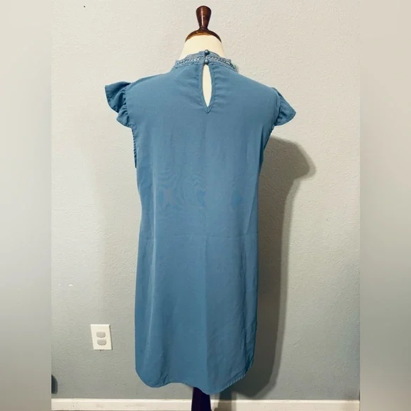SHEIN Women Blue Relaxed Fit and Flare High Neck Short Sleeves Dress Size M - Picture 11 of 11